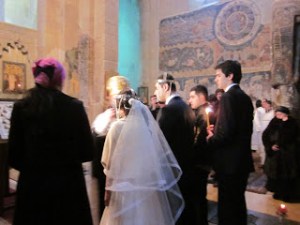 The wedding ceremony at the church.